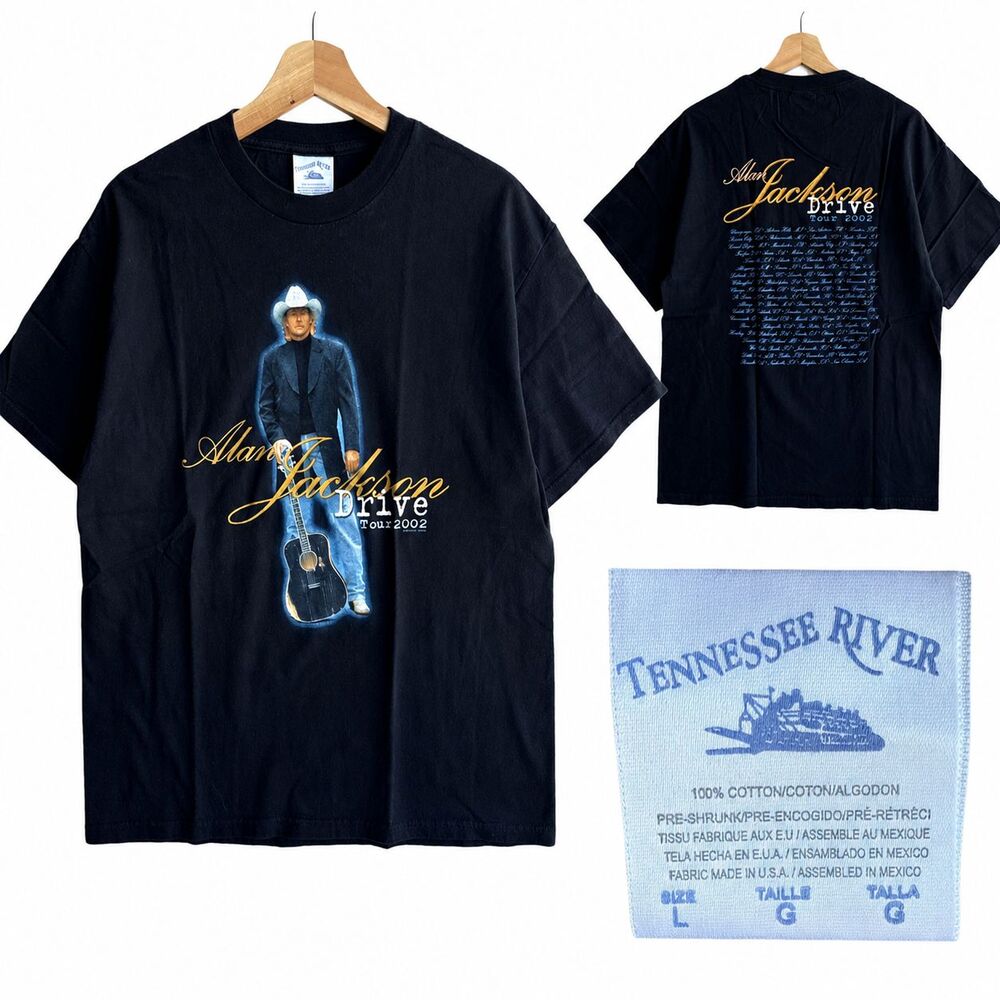 NEW VTG 2002 Alan Jackson Drive Tour Shirt Men's Large Black Tennessee River Y2K